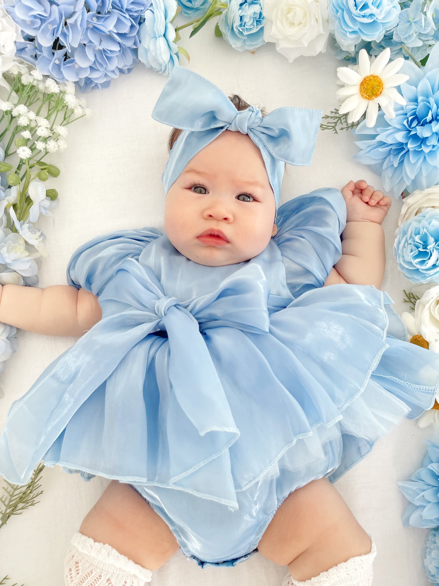 Dolly Dove Blue Organza Baby Girl Party Romper