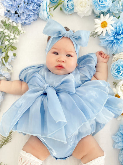 Dolly Dove Blue Organza Baby Girl Party Romper