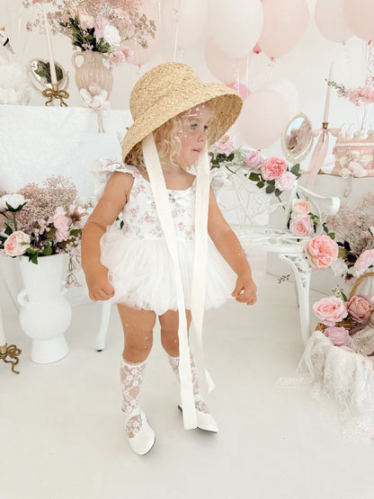 Cottage Fairy Baby Girl Floral White Tulle Party Romper