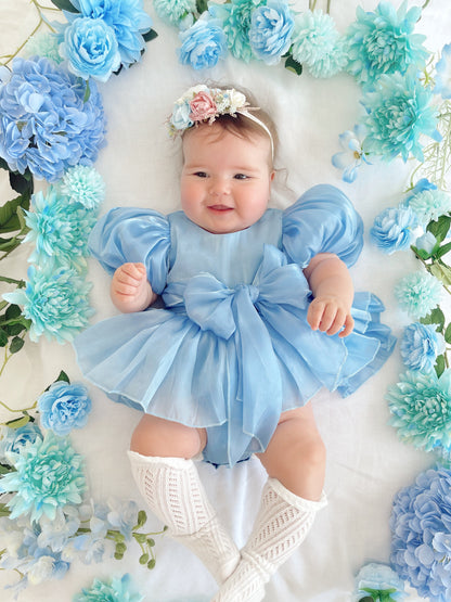 Dolly Dove Blue Organza Baby Girl Party Romper