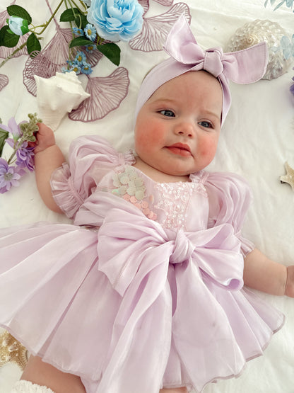 Ariel Purple Pearl Organza Sequin Baby Girl Party Romper
