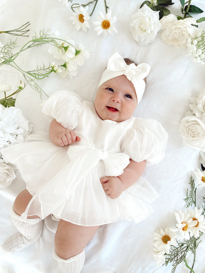 Clementine Matte White Organza Baby Girl Romper