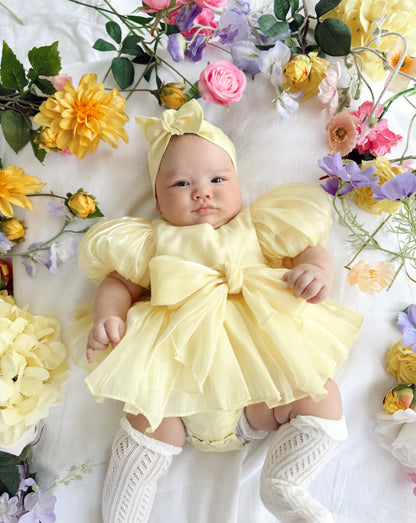 Scarlette Rose Canary Lemon Organza Baby Girl Party Romper