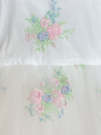 Aletta White Embroidered Baby Girl Tulle Party Romper