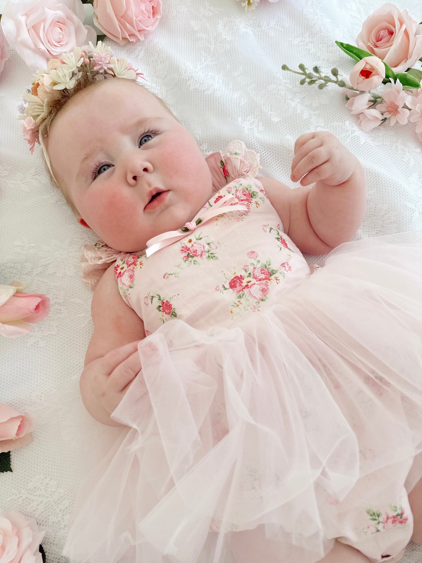 Mirabelle Flower Candy Pink Baby Girl Floral Tulle Party Romper