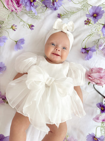 Dolly White Organza Baby Girl Party Romper