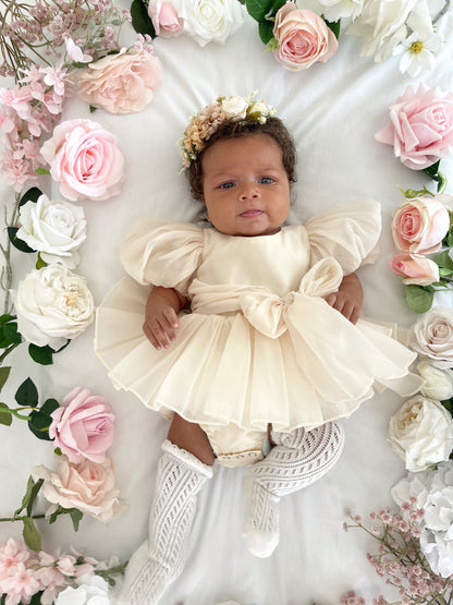 Clementine Matte Cream Organza Baby Girl Romper