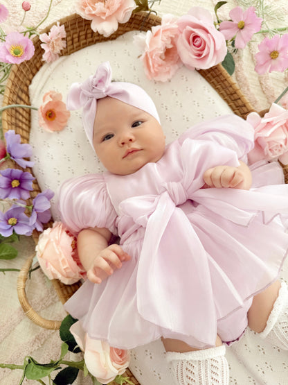 Scarlette Rose Purple Pearl Organza Baby Girl Party Romper