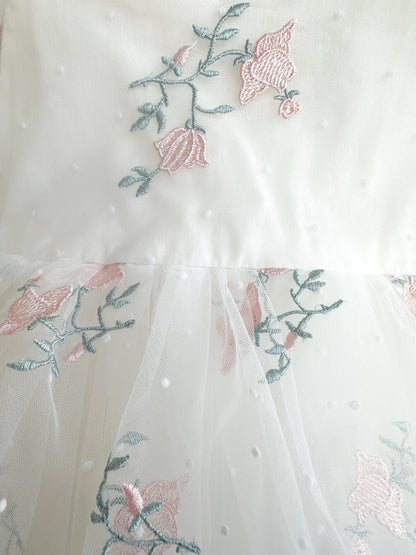 Swan Lake White Embroidered Baby Girl Tulle Party Romper