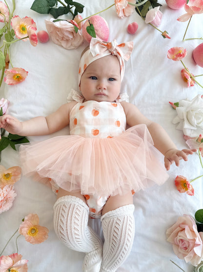 Peach Sorbet Gingham Baby Girl Tulle Party Romper