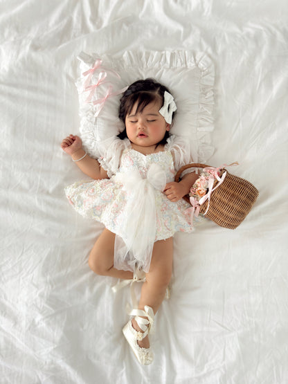 Josephine Lace Blossom Baby Girl Sequin White Tulle Party Romper
