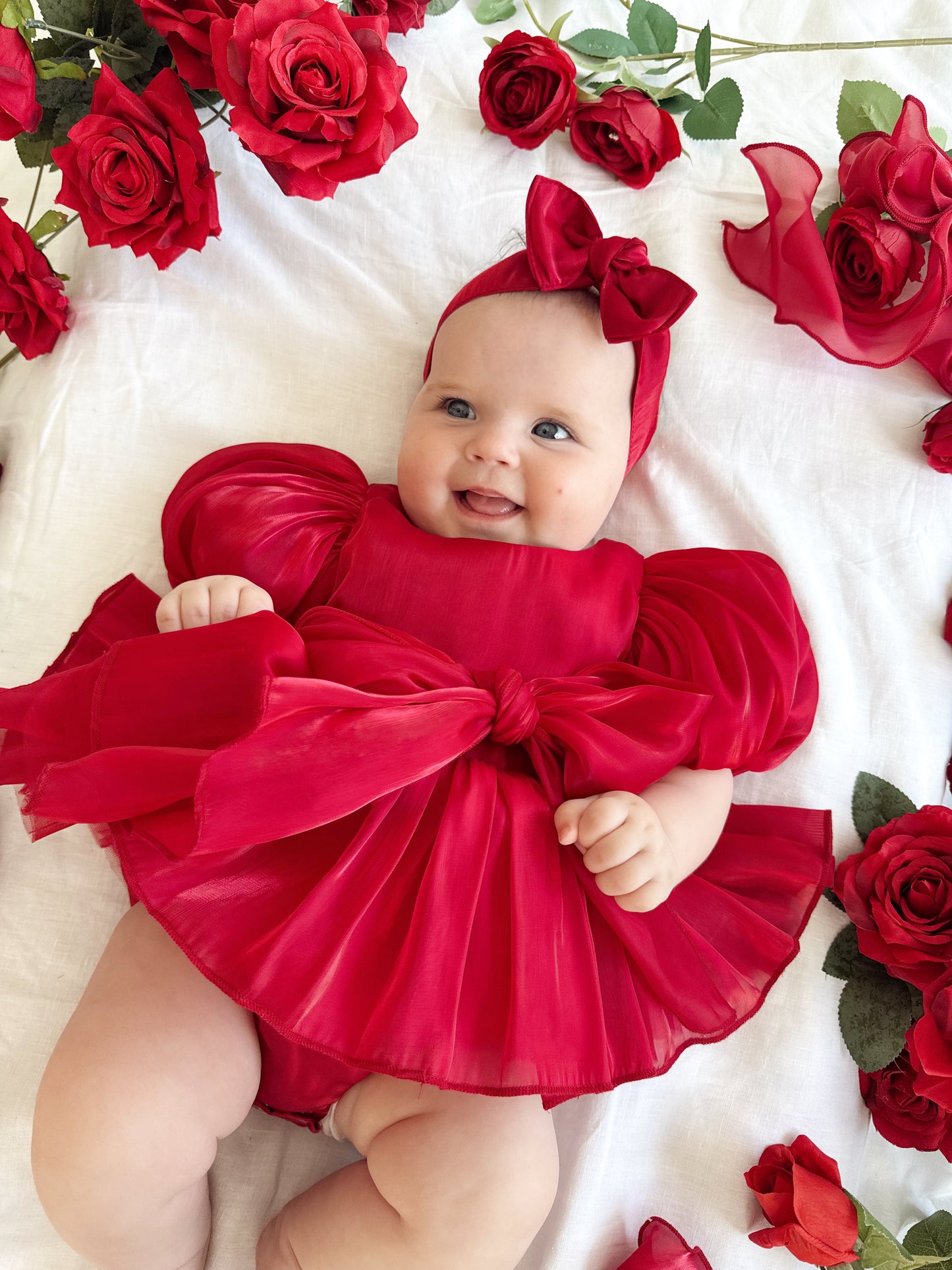 Dolly Ruby Red Organza Baby Girl Party Romper