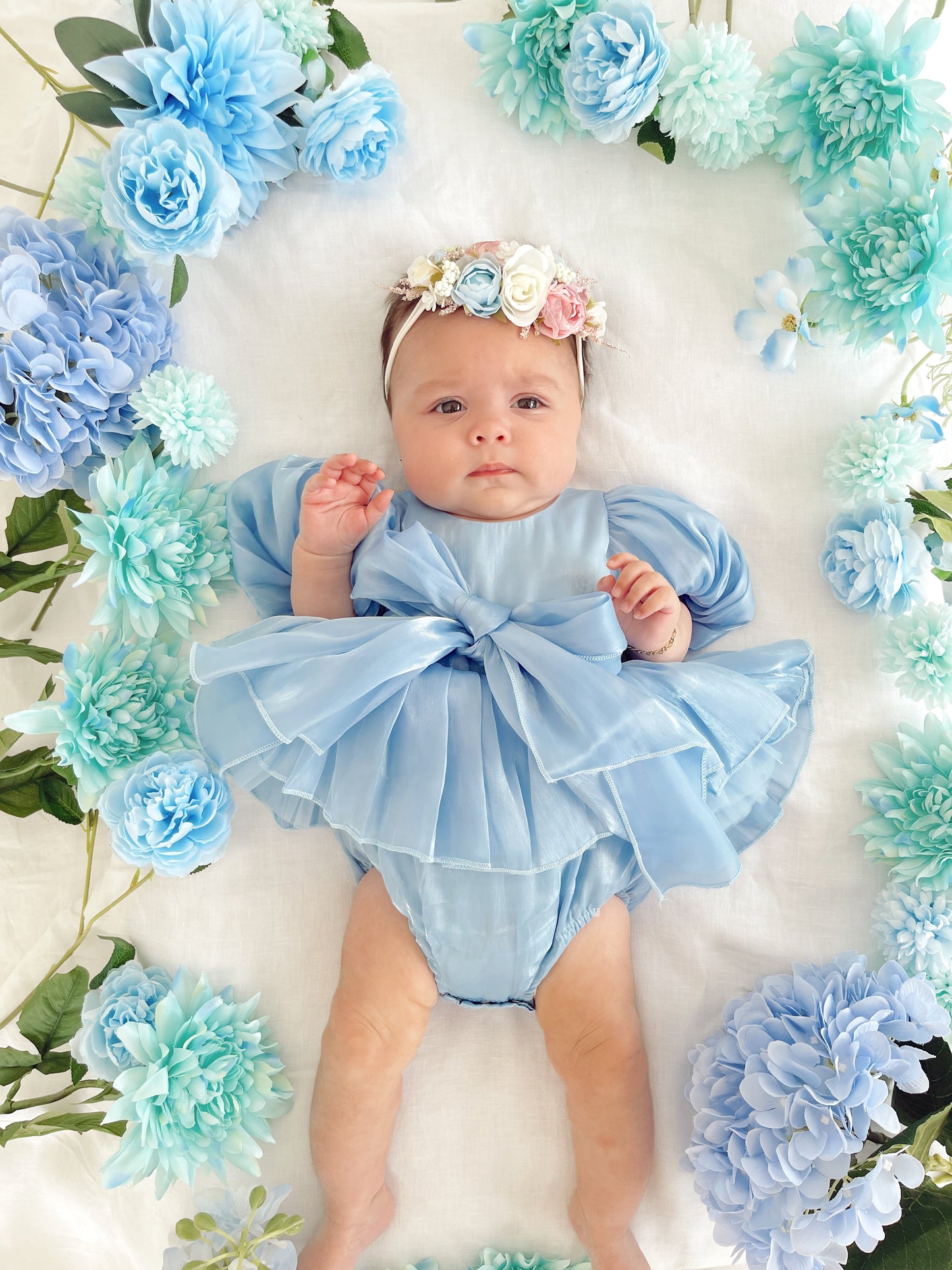 Dolly Dove Blue Organza Baby Girl Party Romper