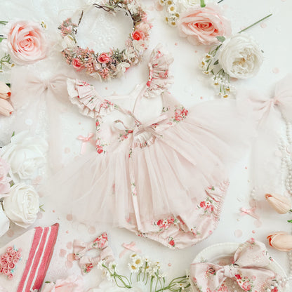 Mirabelle Flower Candy Pink Baby Girl Floral Tulle Party Romper