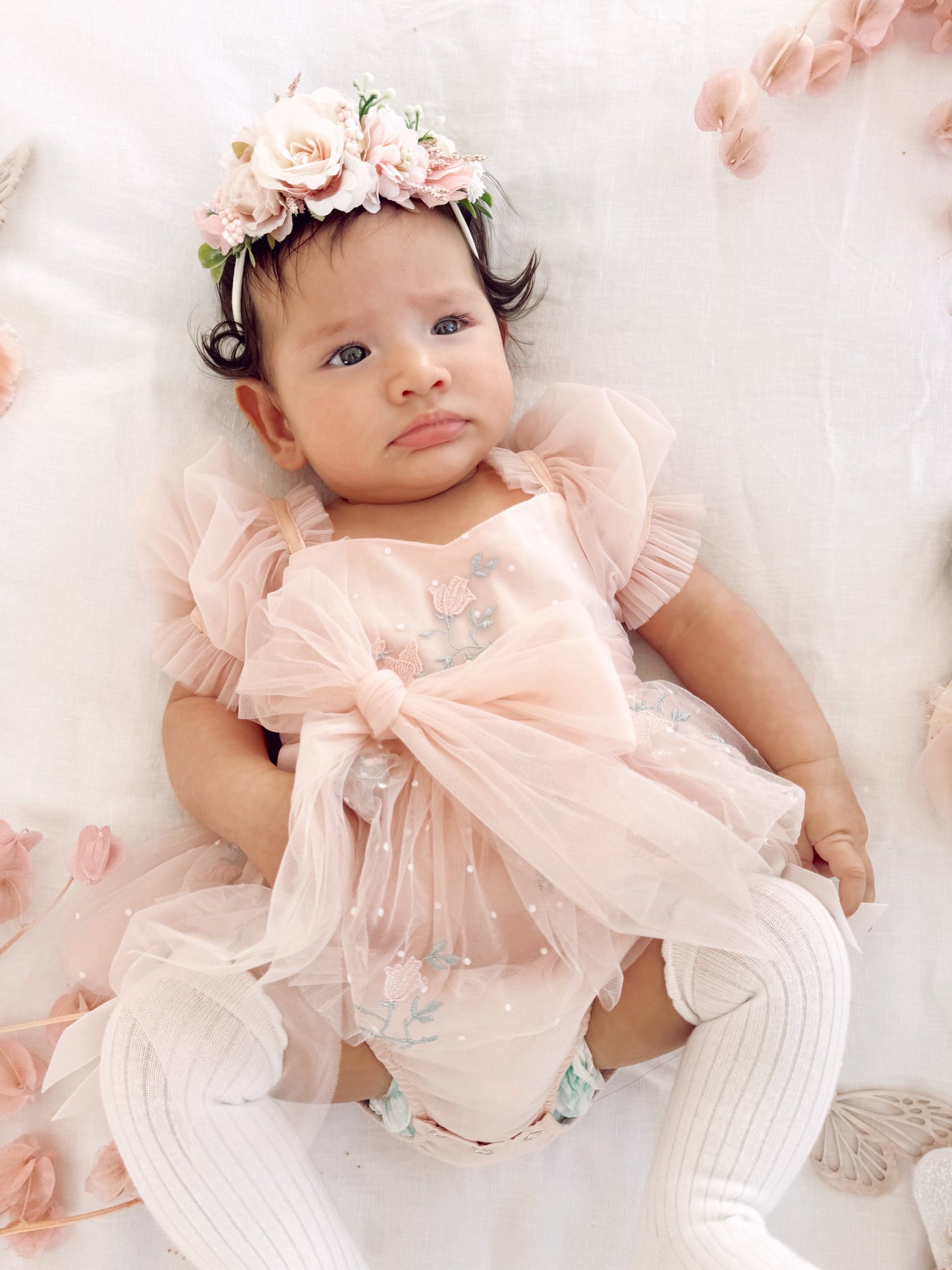 Swan Lake Ballerina Pink Embroidered Baby Girl Tulle Party Romper