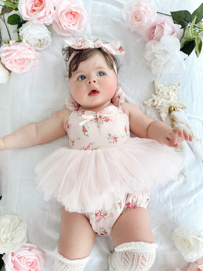Mirabelle Flower Candy Pink Baby Girl Floral Tulle Party Romper