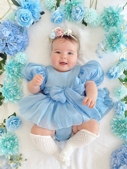 Dolly Dove Blue Organza Baby Girl Party Romper