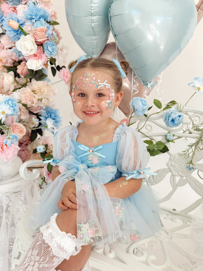 Afina Blue Embroidered Baby Girl Tulle Party Romper