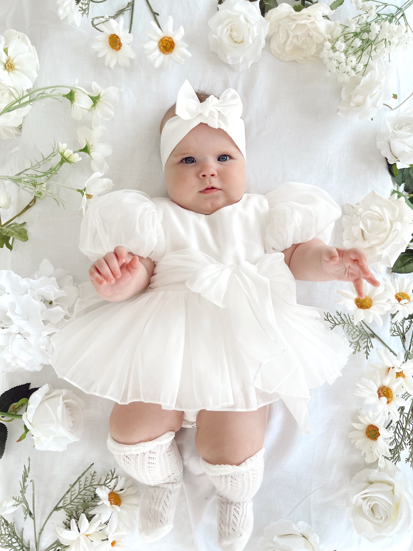 Clementine Matte White Organza Baby Girl Romper