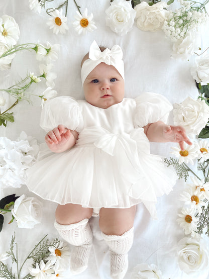 Clementine Matte White Organza Baby Girl Romper
