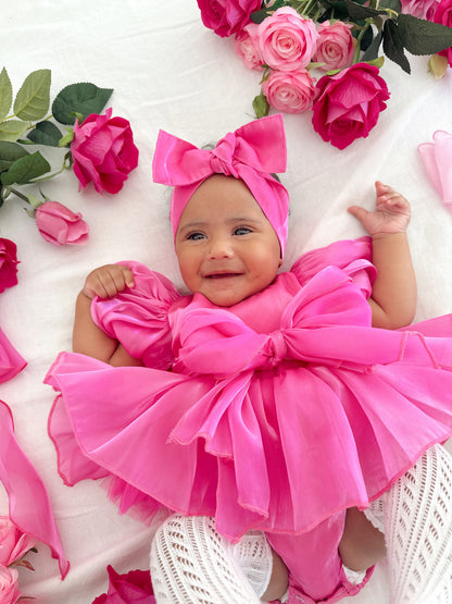 Dolly Fuchsia Pink Organza Baby Girl Party Romper