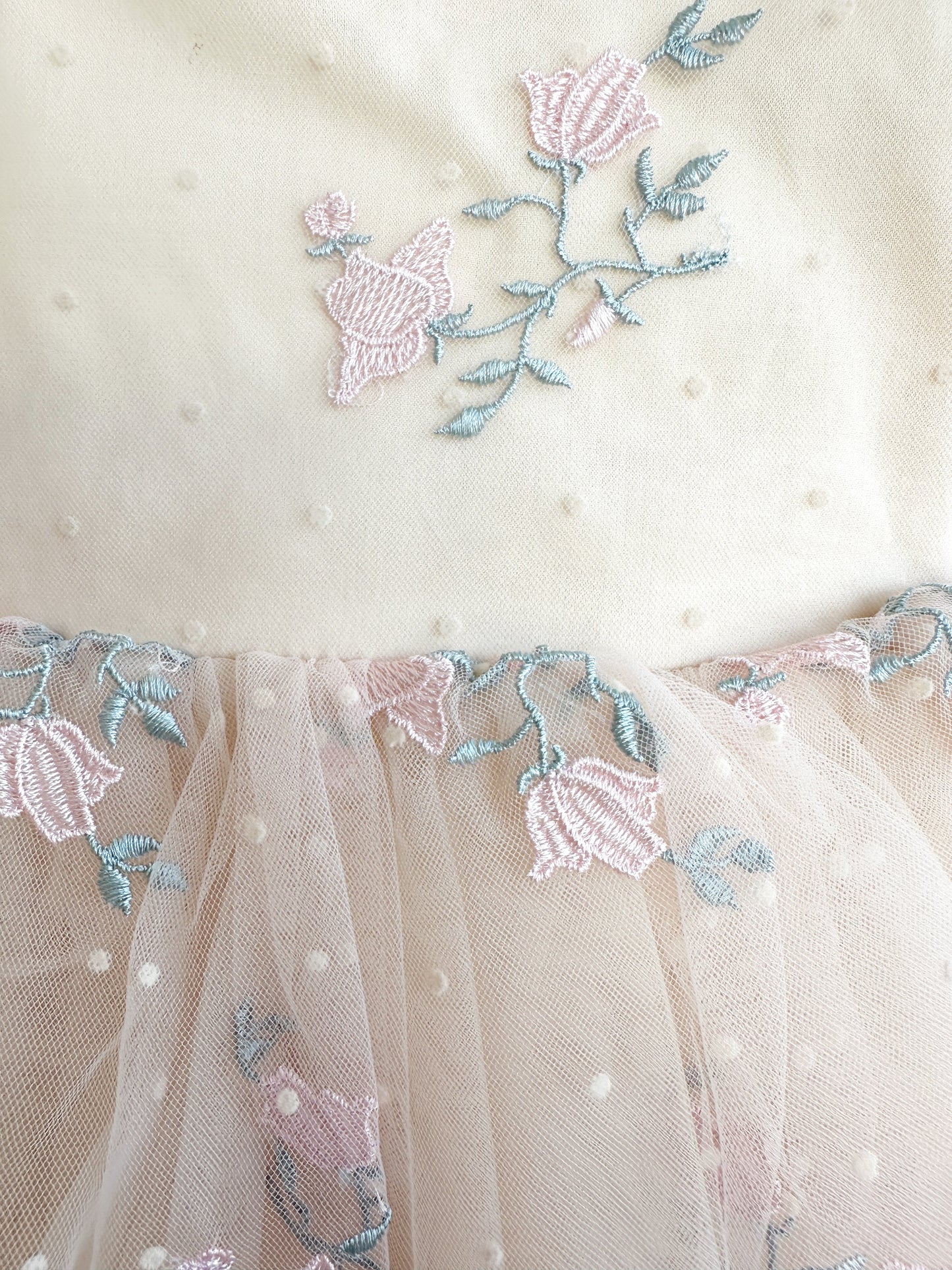 The Rose Champagne Embroidered Baby Girl Tulle Party Romper
