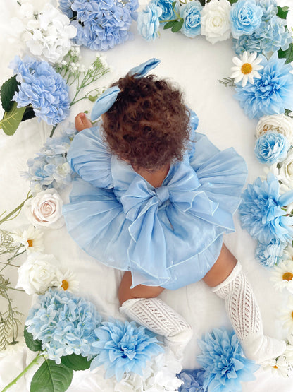 Dolly Dove Blue Organza Baby Girl Party Romper