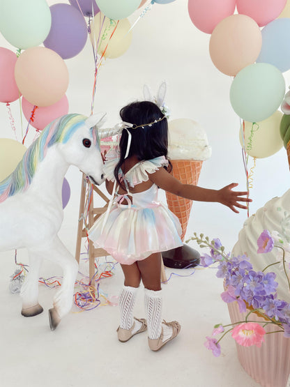Lolly Pastel Rainbow Organza Baby Girl Party Romper