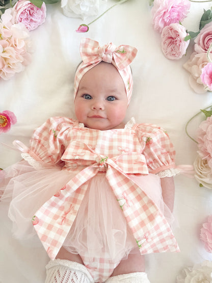 Berry Bliss Pink Gingham Baby Girl Tulle Party Romper