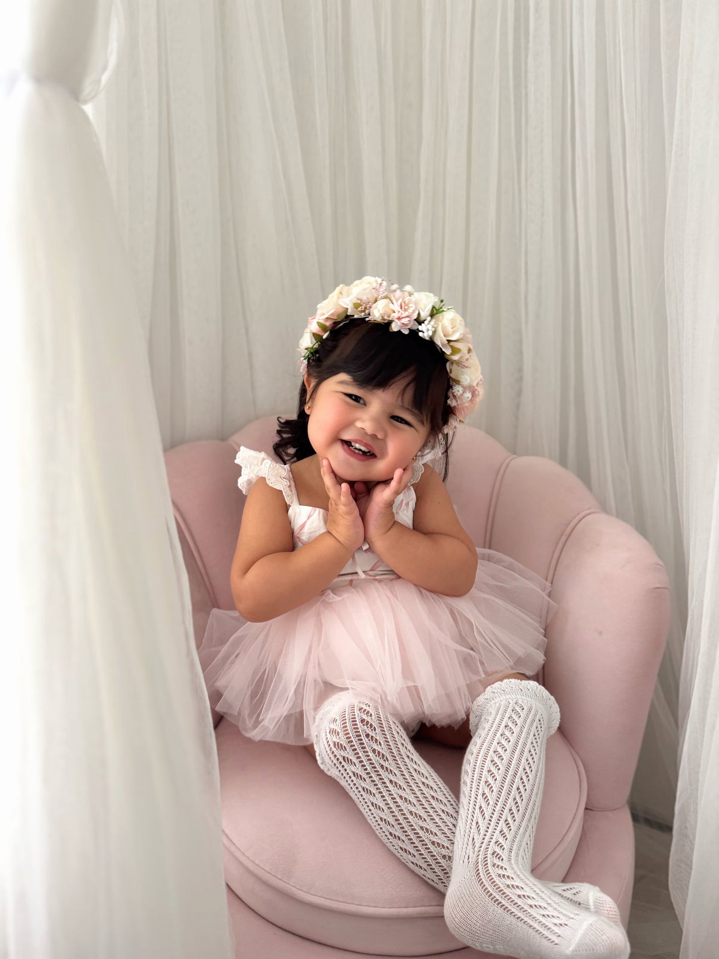 Rosette Pink Bow Baby Girl Tulle Party Romper