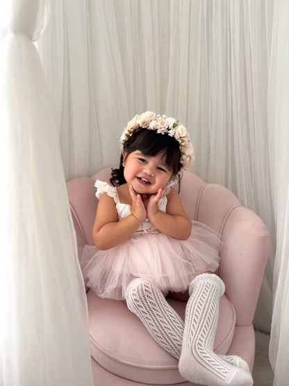 Rosette Pink Bow Baby Girl Tulle Party Romper