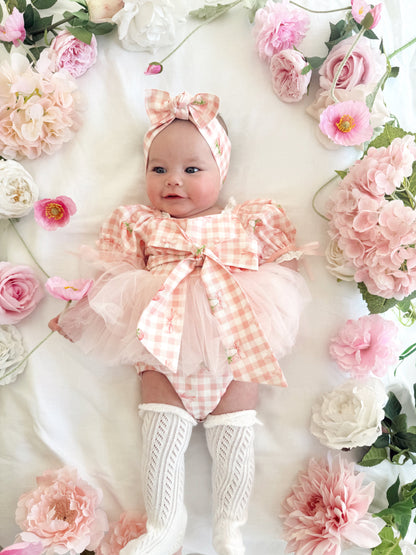 Berry Bliss Pink Gingham Baby Girl Tulle Party Romper