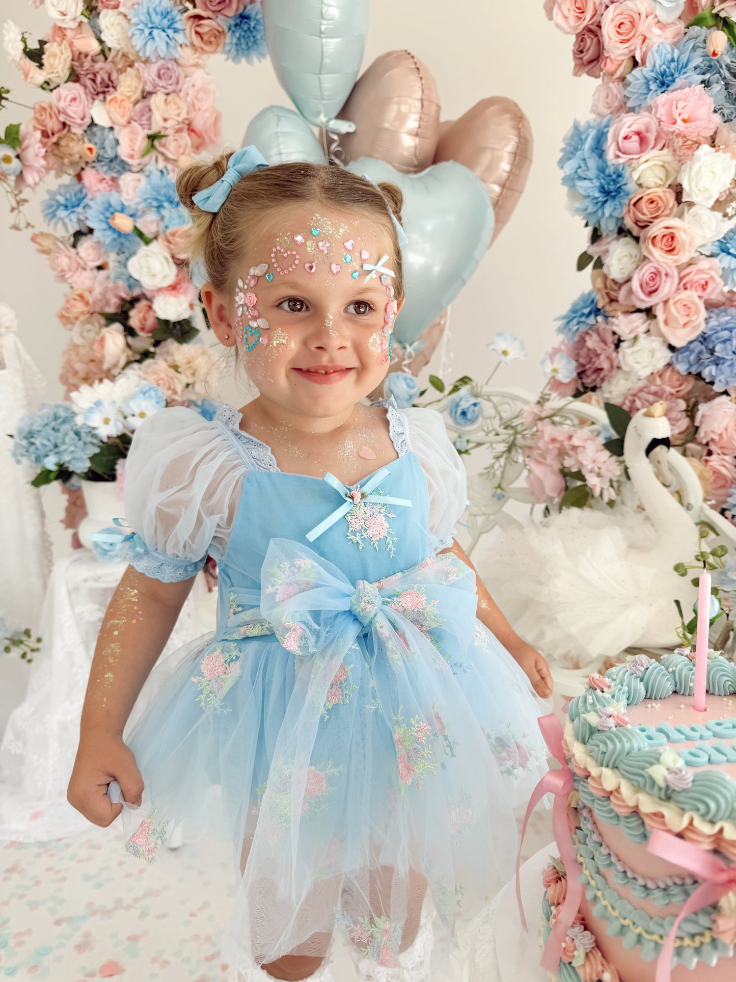 Afina Blue Embroidered Baby Girl Tulle Party Romper