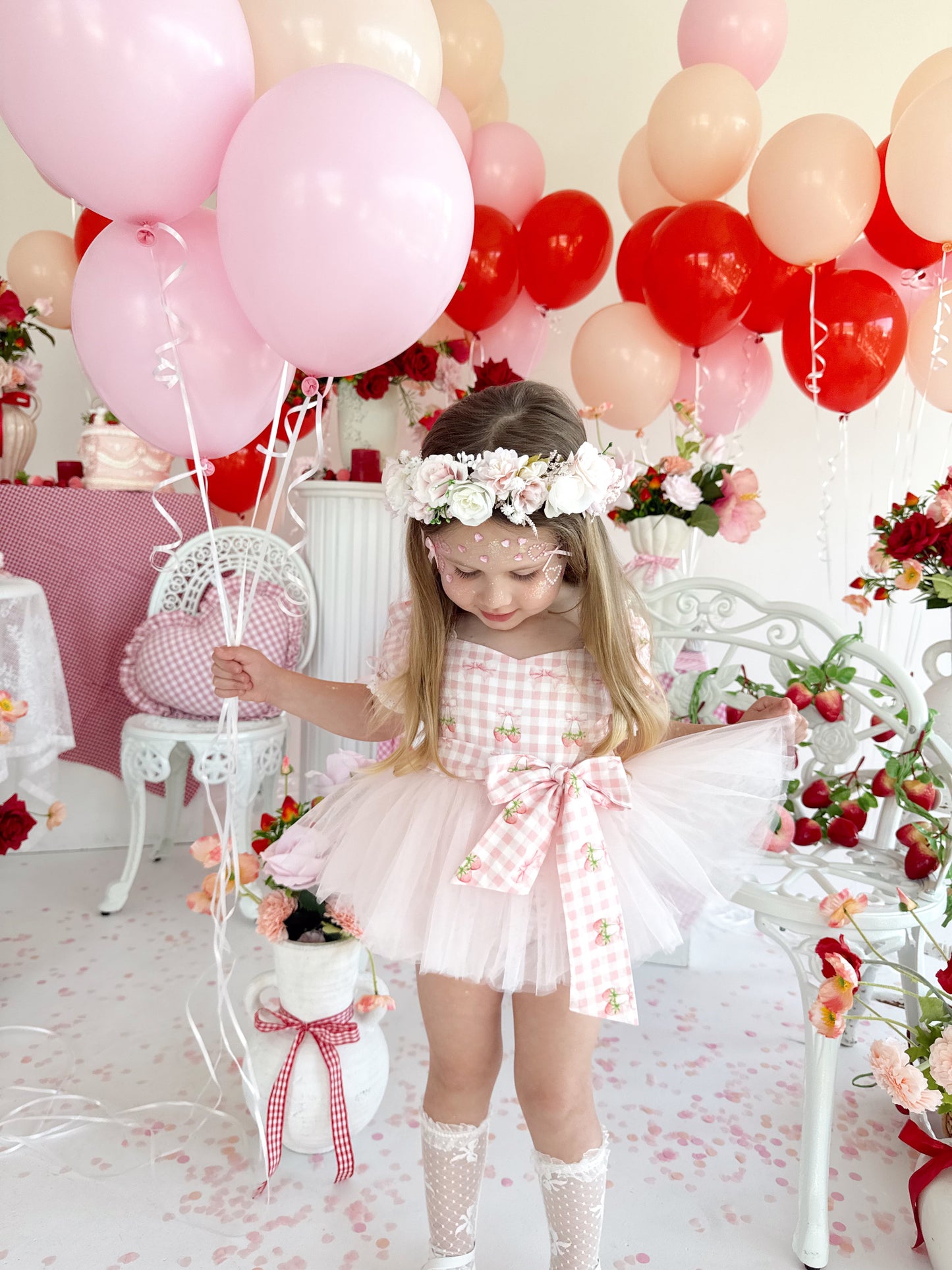 Berry Bliss Pink Gingham Baby Girl Tulle Party Romper
