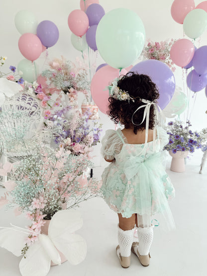Butterfly Kisses Peppermint Pink Embroidered Baby Girl Tulle Party Romper