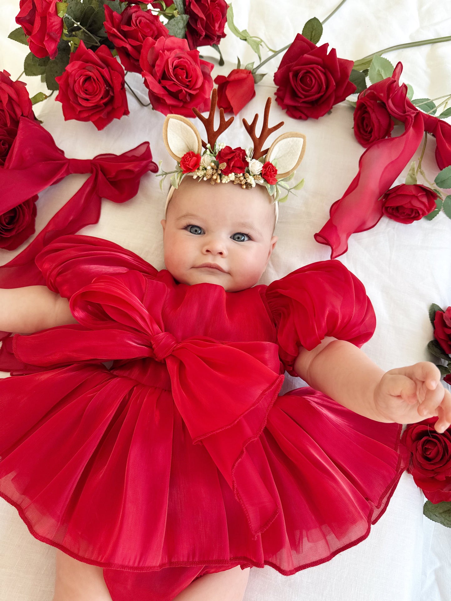 Dolly Ruby Red Organza Baby Girl Party Romper