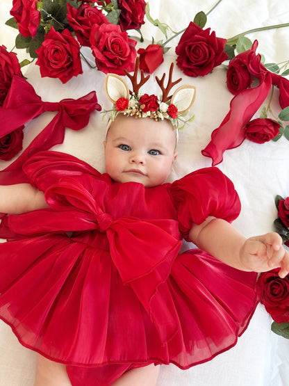 Dolly Ruby Red Organza Baby Girl Party Romper