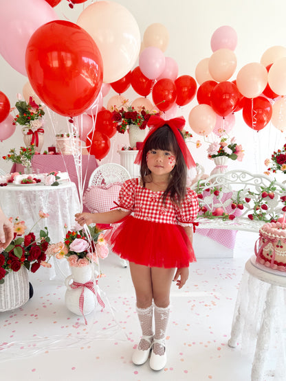 Cherry Lane Red Gingham Baby Girl Tulle Party Romper