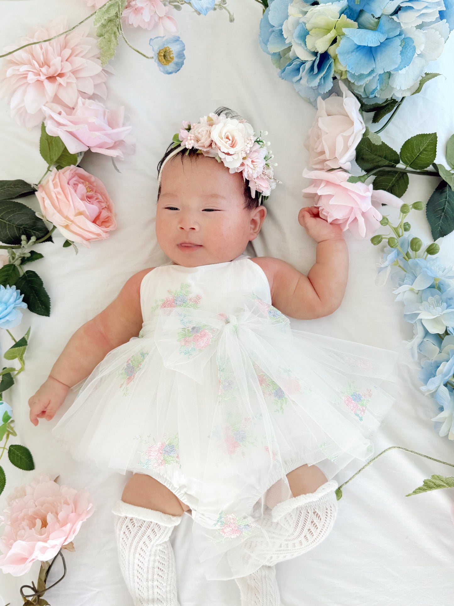 Aletta White Embroidered Baby Girl Tulle Party Romper