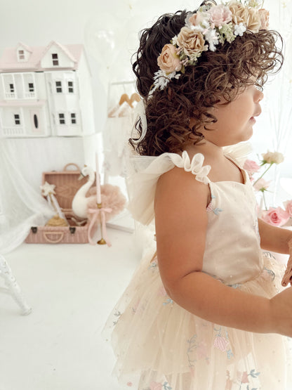 The Rose Champagne Embroidered Baby Girl Tulle Party Romper