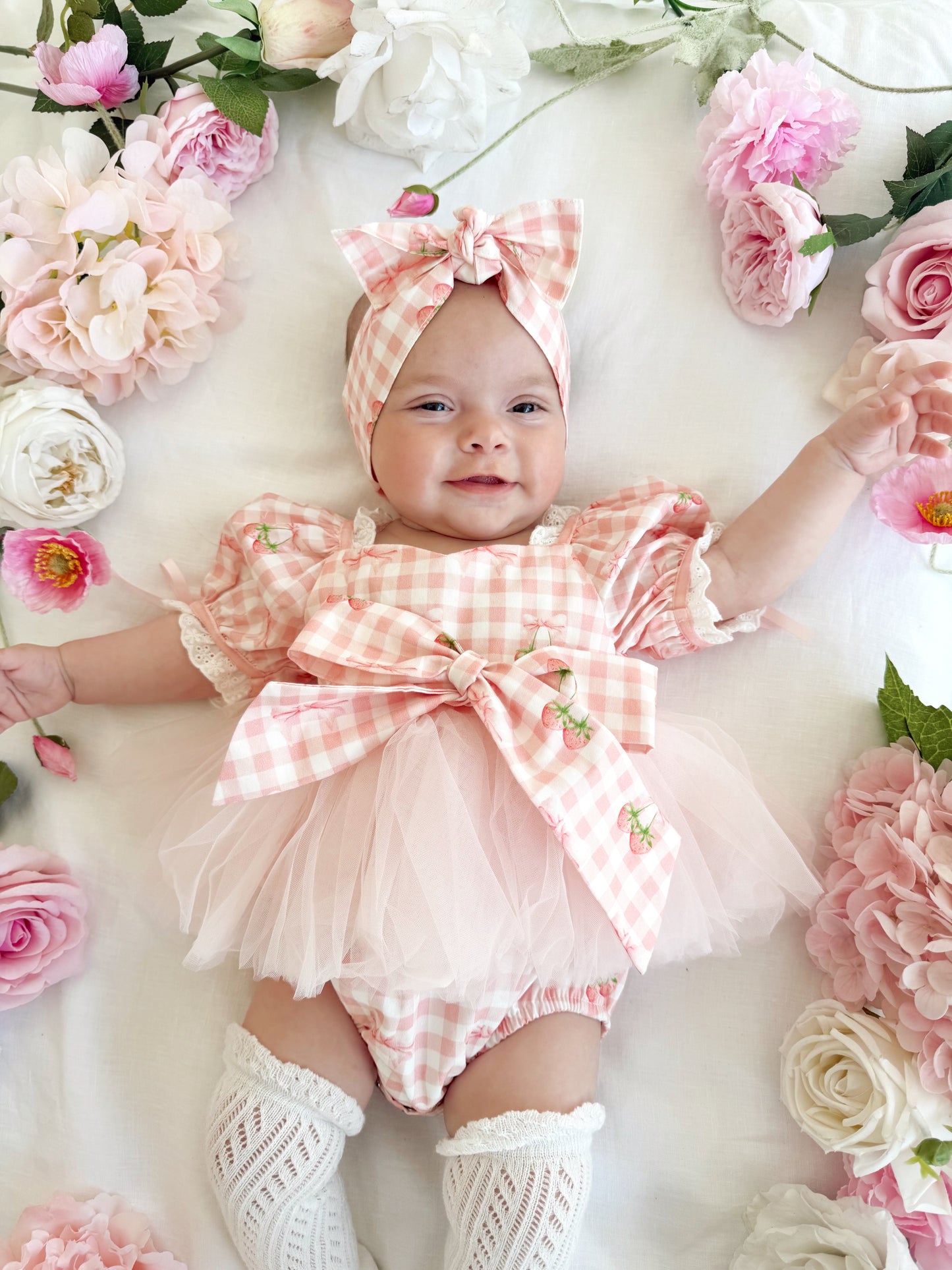 Berry Bliss Pink Gingham Baby Girl Tulle Party Romper