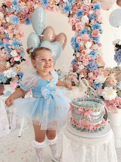 Afina Blue Embroidered Baby Girl Tulle Party Romper