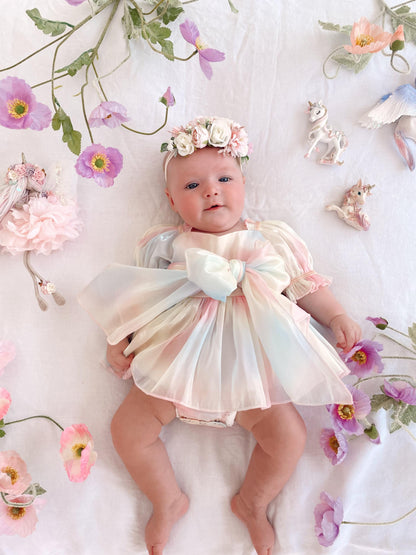 Sherbet Fairy Pastel Rainbow Organza Baby Girl Party Romper