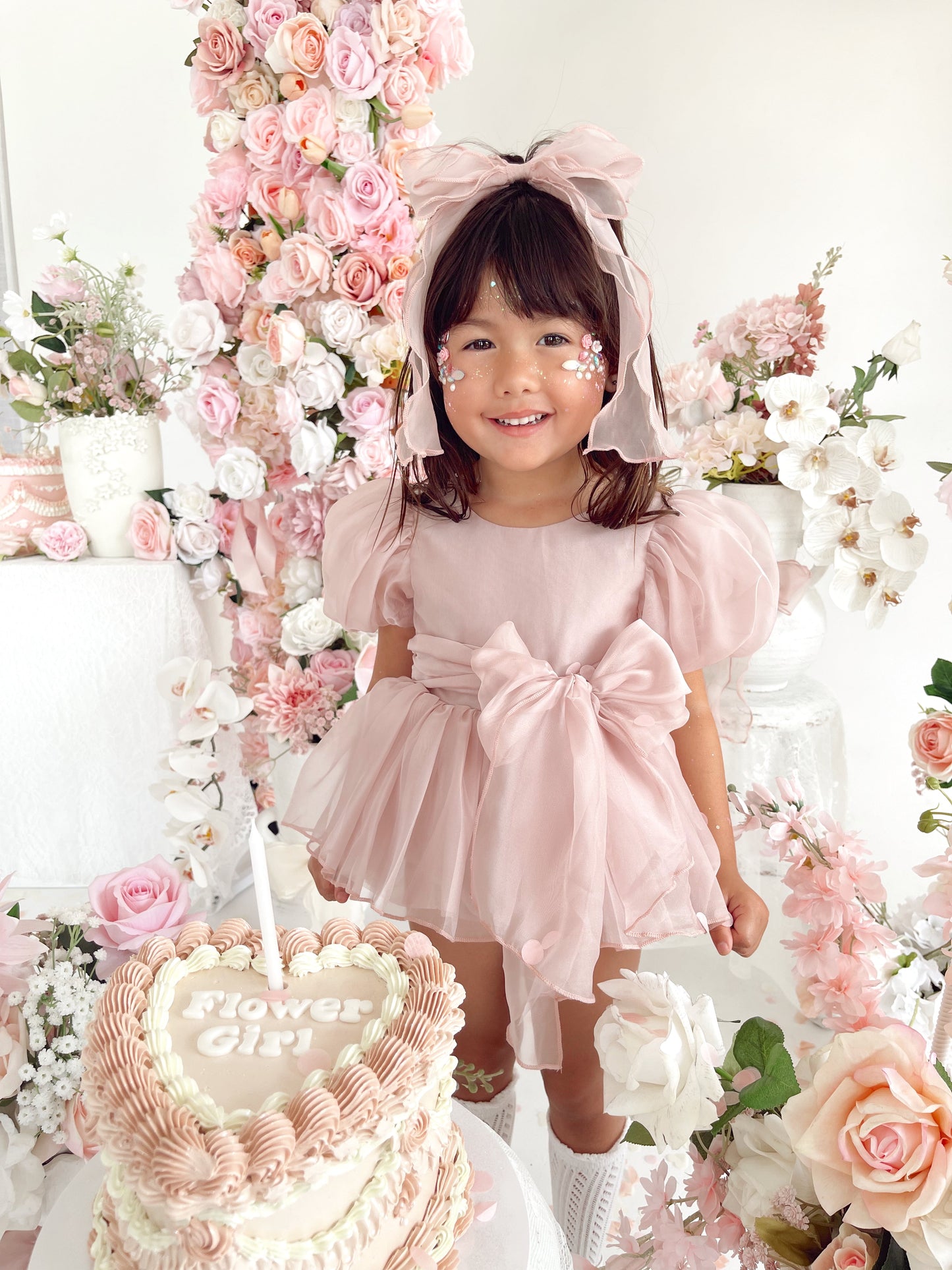 Clementine Matte Blush Rose Pink Organza Baby Girl Romper