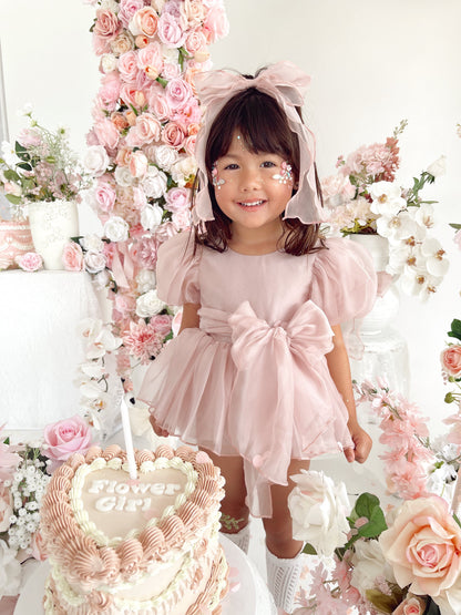 Clementine Matte Blush Rose Pink Organza Baby Girl Romper