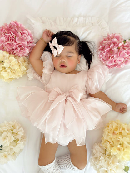 Scarlette Rose Petal Pink Organza Baby Girl Party Romper