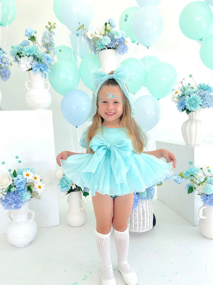 Dolly Turquoise Sky Organza Baby Girl Blue Party Romper