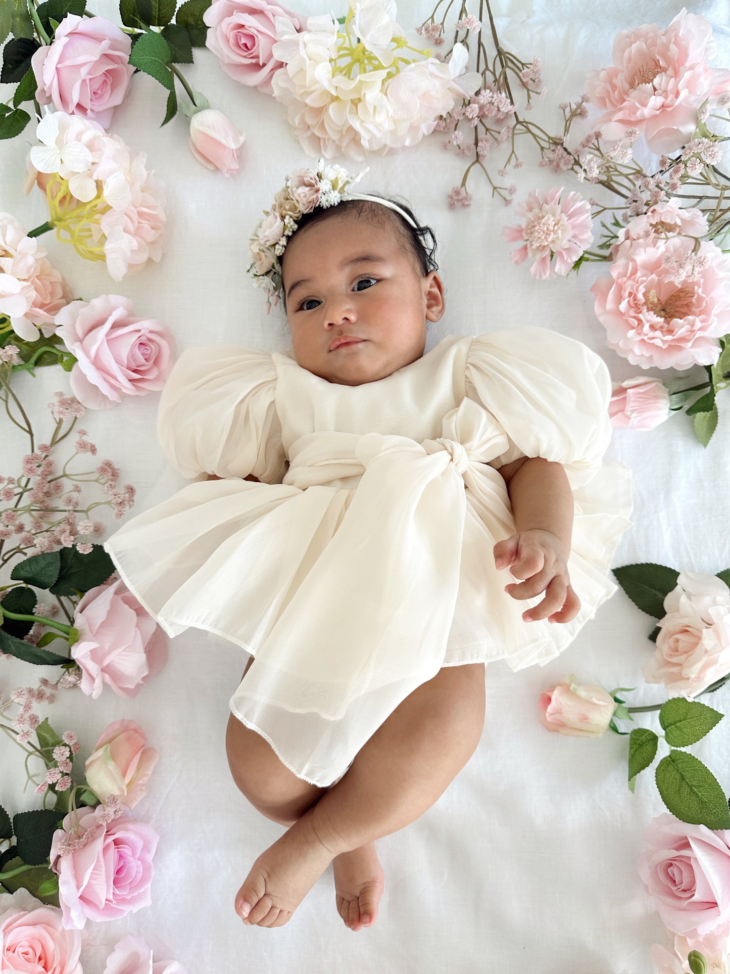 Clementine Matte Cream Organza Baby Girl Romper