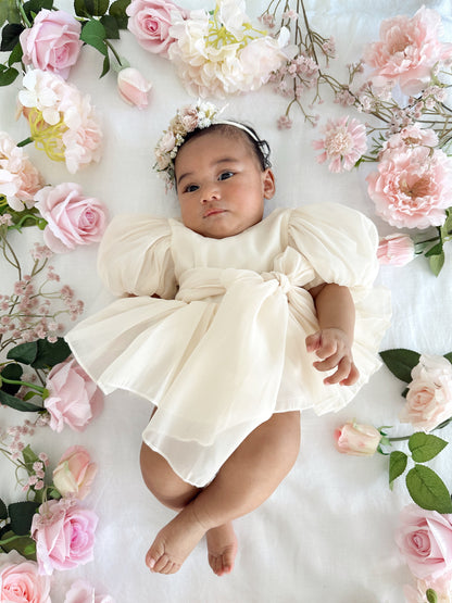 Clementine Matte Cream Organza Baby Girl Romper