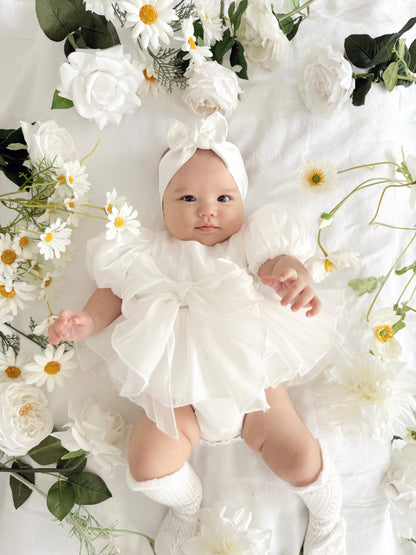 Dolly White Organza Baby Girl Party Romper